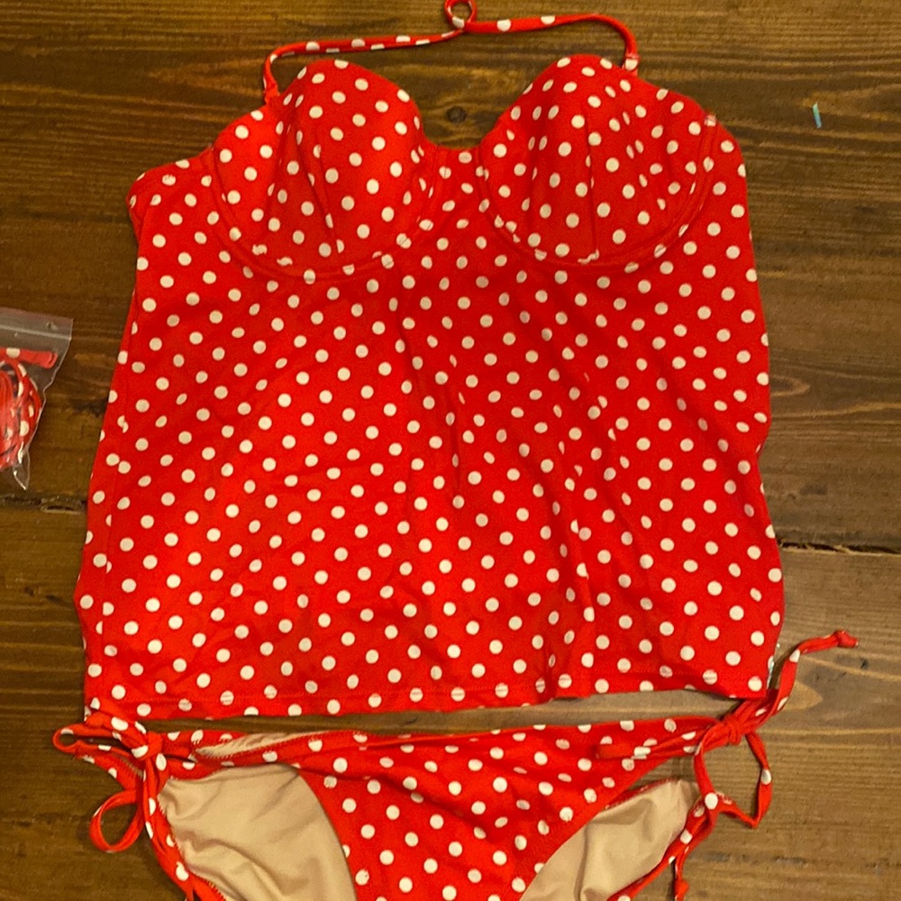 J Crew Tankini red and white polka dot. Size 10